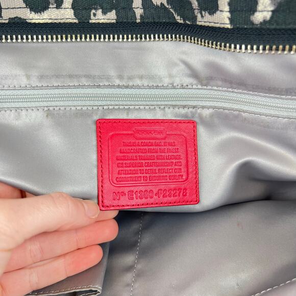 COACH Leopard Print Canvas Red Leather Tote Shoulder Purse Bag Authentic - Picture 12 of 16